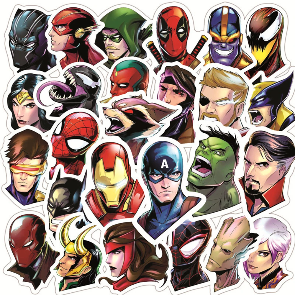 

10/30/50pcs Cool Disney The Avengers Superhero Cartoon Stickers Classic Movie Graffitit Decals Sticker DIY Computer Water Bottle