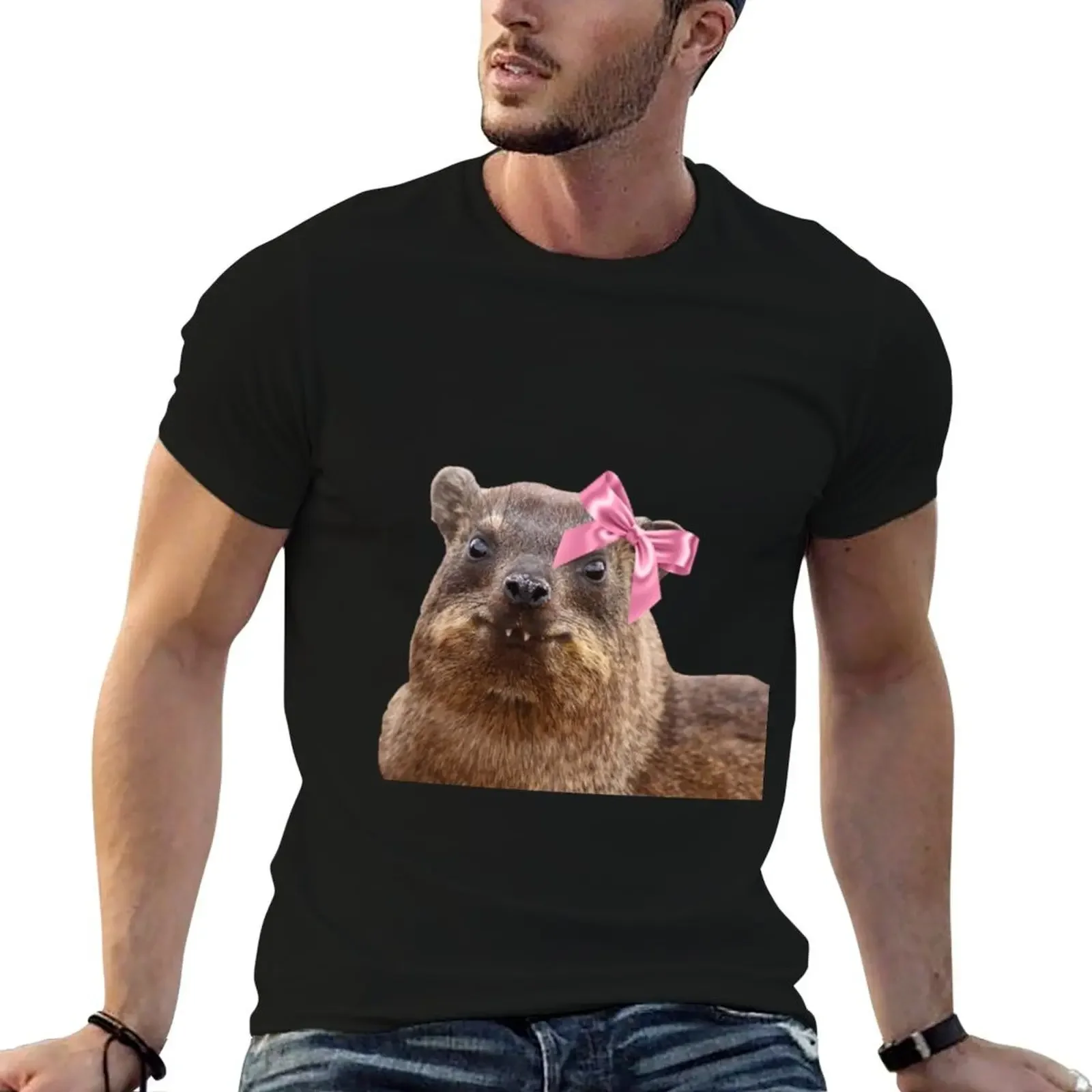 Cute rock hyrax wearing bow T-Shirt oversized t shirt Clothing Aesthetic clothing Short sleeve tee Short sleeve tee men