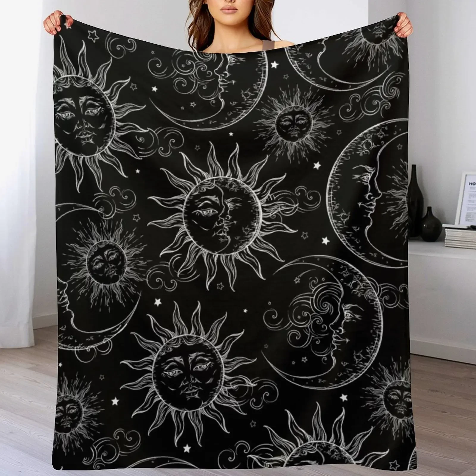 Black Magic Celestial Sun Moon Stars Throw Blanket cosplay anime Warm Bed Fashionable Sofa Throw Blankets