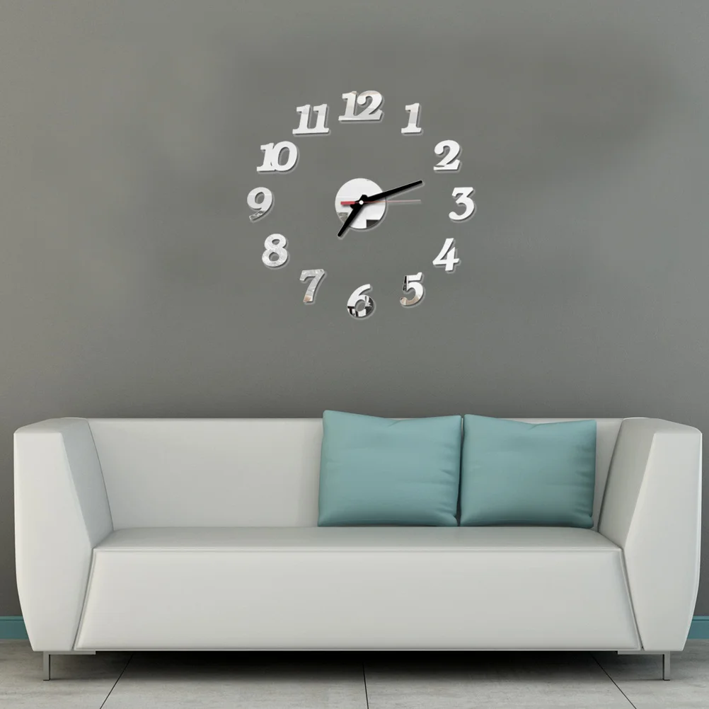 

Large Silver Acrylic Frameless Silent Sweep For Living Room Bedroom Office Decor English Wall Clock Modern Decorative Wall