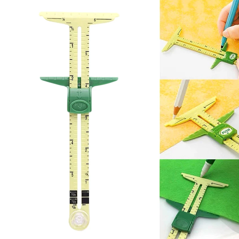 5-IN-1 Sewing Seam Ruler Measuring Gauge Patchwork Quilting Tailor Ruler Sizer Helper Aluminum Plastic Sliding Gauge