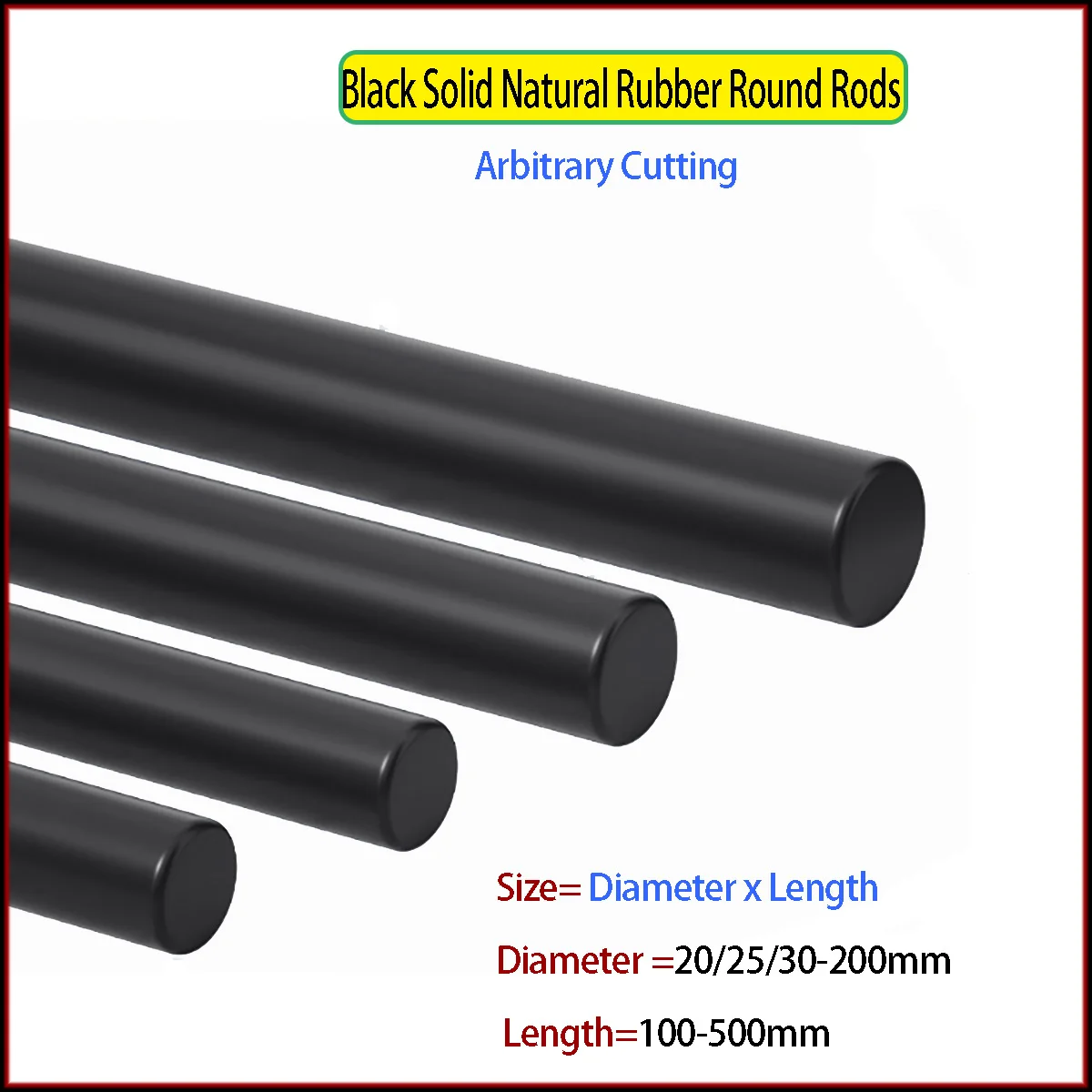 

1Pcs Dia 20-50mm Black Solid Natural Rubber Round Rods Bar Oil Resistant Sealing Length 100-500mm