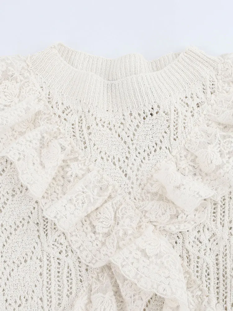 TFAFXY-Tops de punto escalonados para mujer, suéter Beige de manga corta, Tops, moda informal, elegante, jerséis de punto Y2k, verano 2025