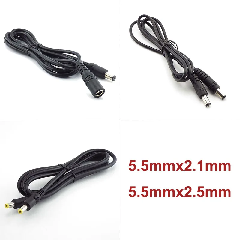 Przedłużacz zasilania 12 V DC 5,5 mm 2,1 mm Wtyczka żeńska na męską 5,5 x 2,5 męska na męską Przewód adaptera do kamery CCTV Strip Light J17