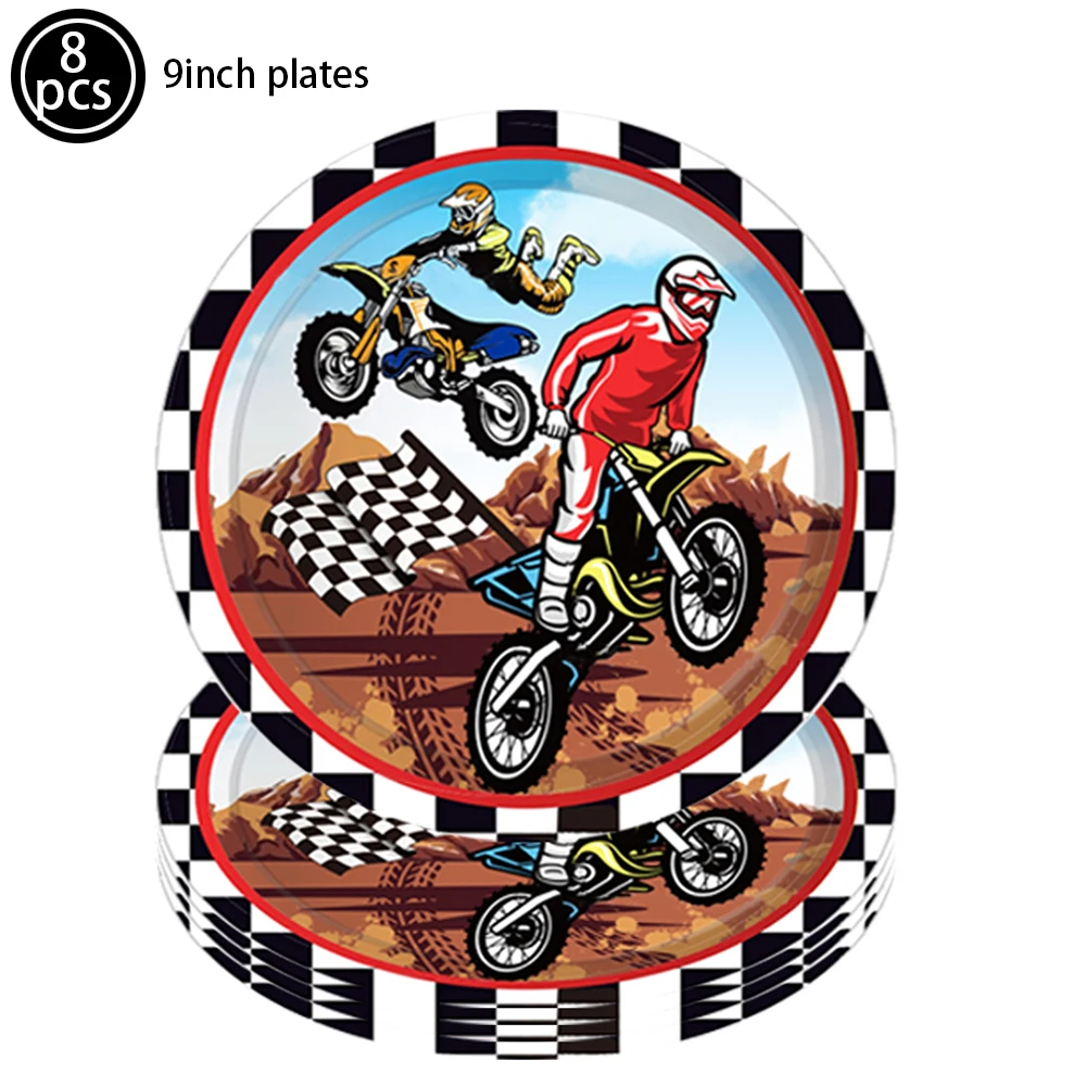 Motorcycle Dirt Biker Birthday Party Supplies Motocross Dessert Paper Plates Cups Napkins Disposable Tableware Favor For Boys