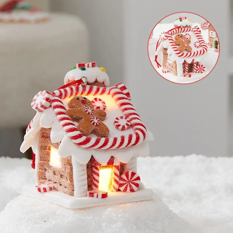 Christmas Gingerbread House Decor Lighted Gingerbread Christmas Tree Decor Soft Clay Fairy Tale Candy House For Door Handle