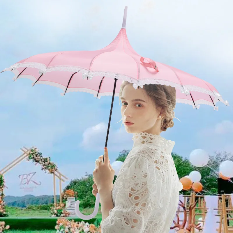 Llady Pagoda Princess Long Umbrellas Party Wedding Umbrella Outdoor Cos Lace Photography Umbrella for Women