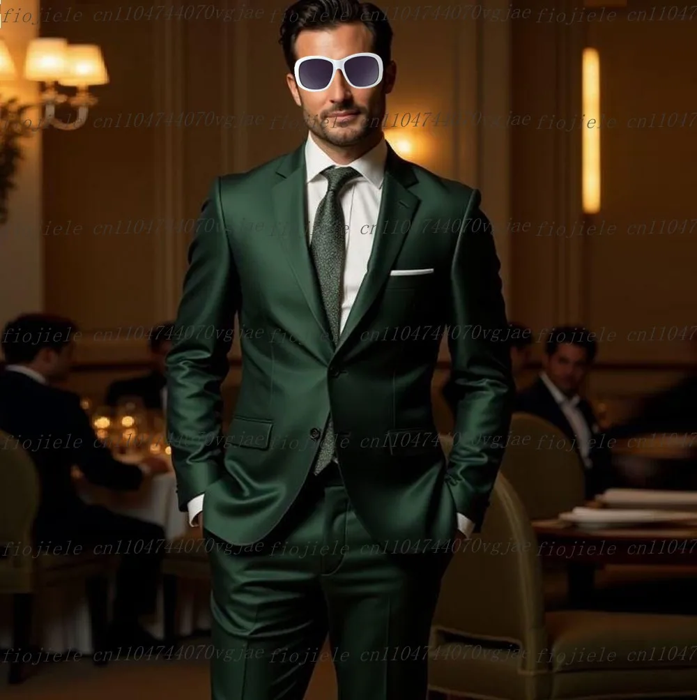 

Dark Green Men Suit Customize Formal Occasion Wedding Party Groom Groomsman Business Prom Male Tuxedos 2 Piece Set Jacket Pants