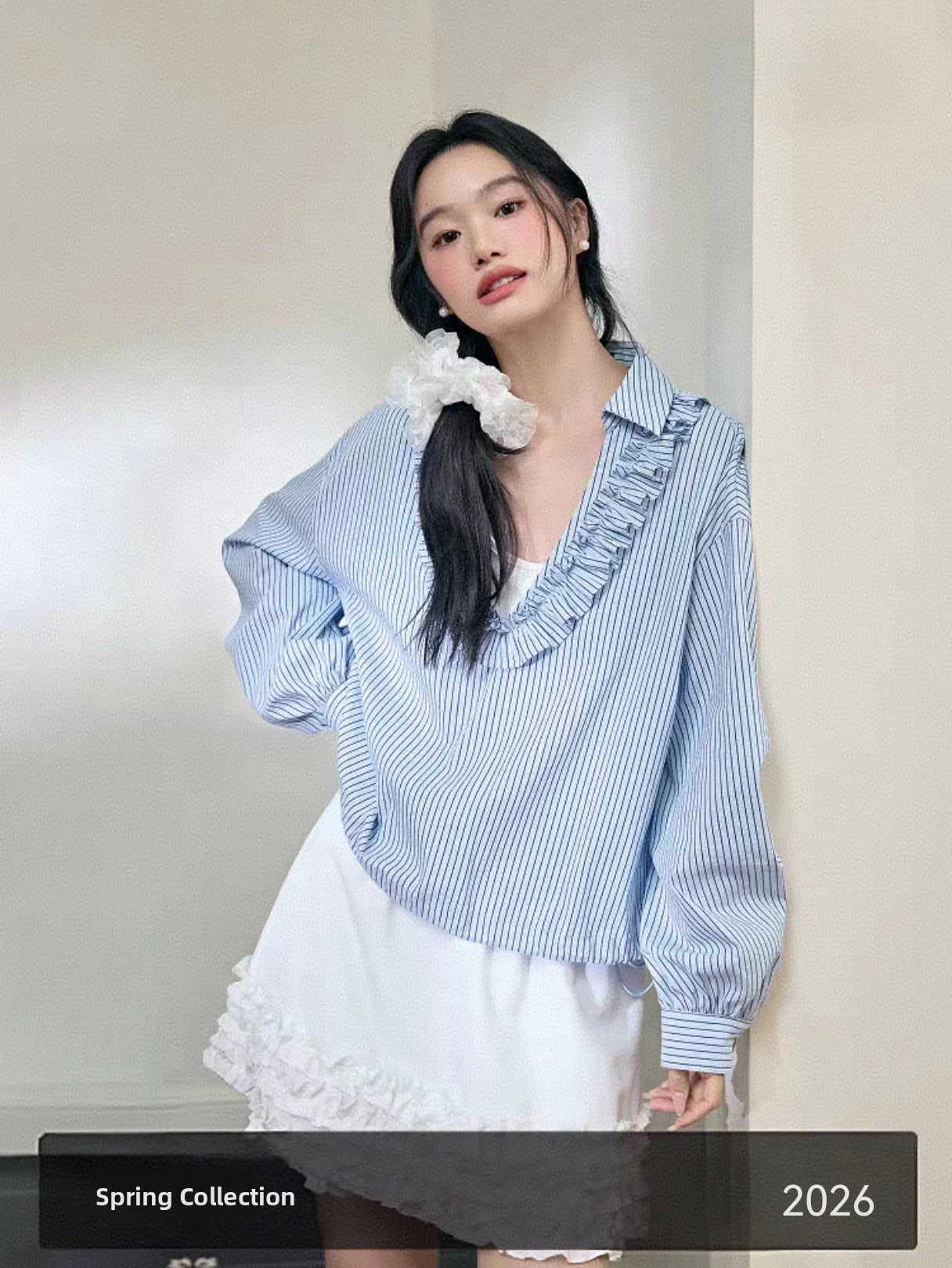 

Французская женская блузка с V-образным вырезом и длинными рукавами в полоску, свободного кроя, для весны и лета, повседневная, базовая модель