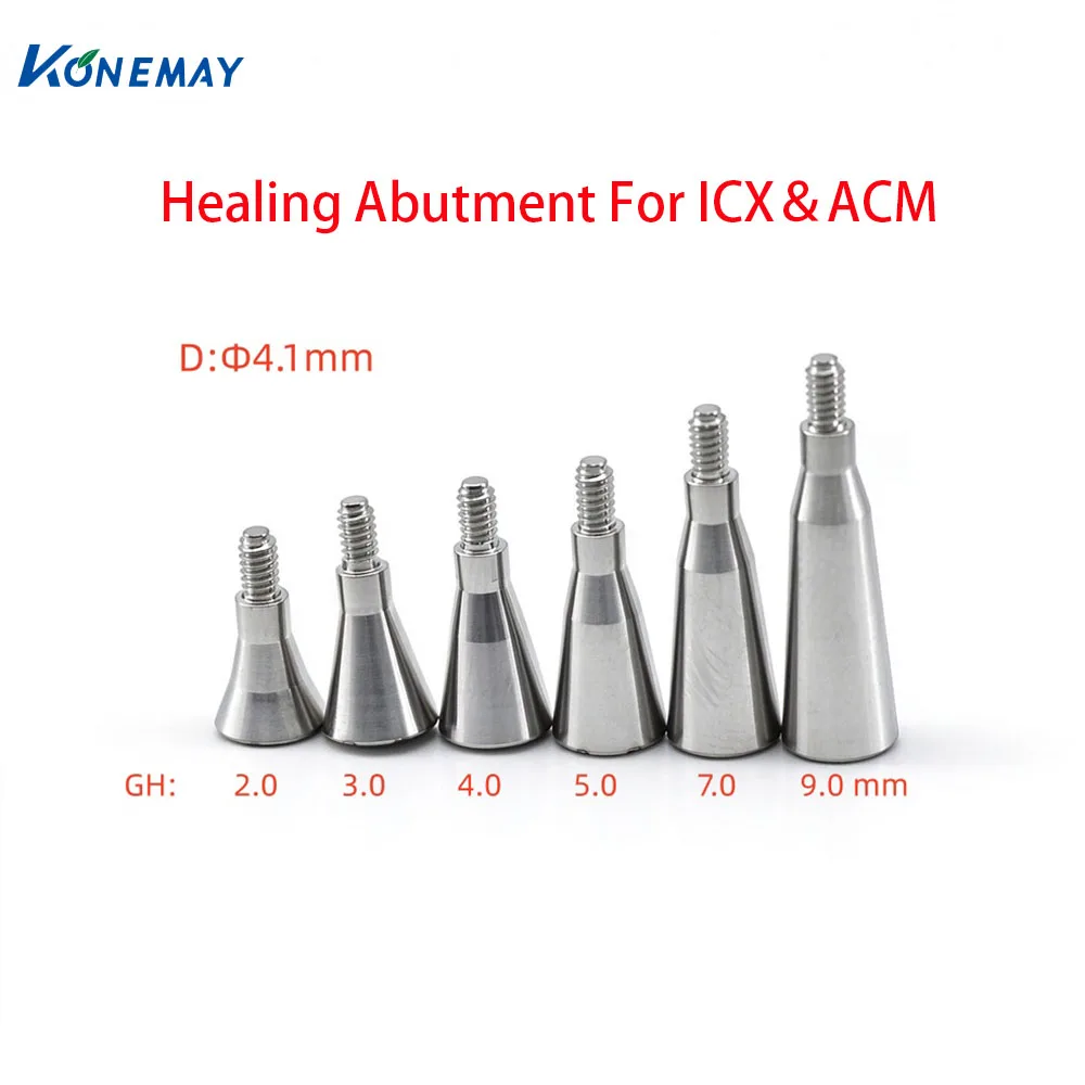 Konemay10pcs Dental Healing Abutment For ICX & ACM Implant System Titanium Gingival Former D4.1mm/4.7mm/6.0mm GH2.0-9.0mm