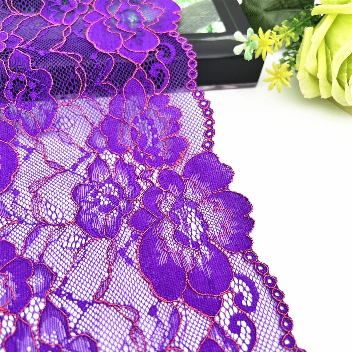 3y/lot Width 16.50cm Purple Flower Violet Elastic Stretch Lace Trim Skirt Hem For Dress Sewing Applique Costume Fabric Lace