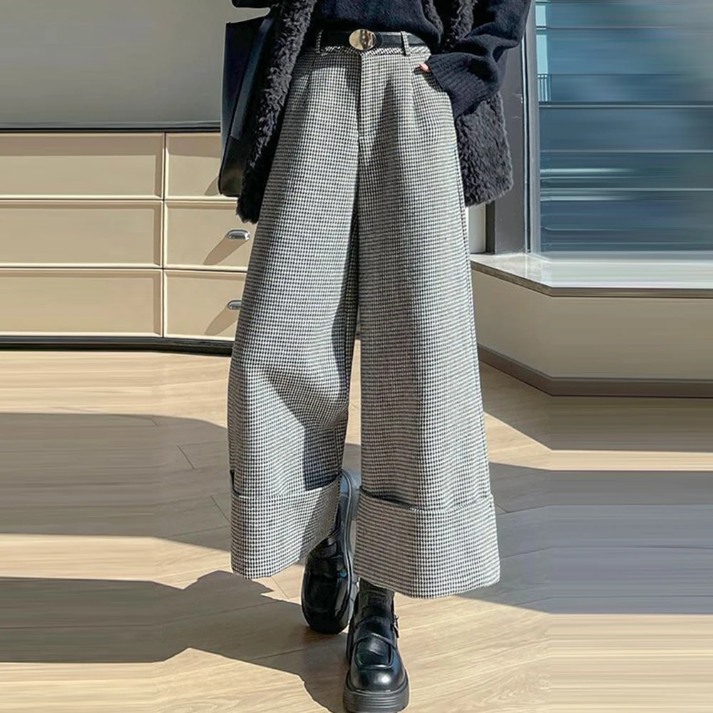 Retro wide-leg pants women's autumn and winter 2025 new high-waisted and thin loose casual straight nine-point pants