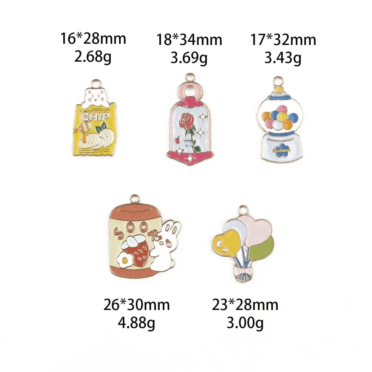 10pcs Potato Chips Enamel Charms Rose Flower Candy Machine Bunny Balloon Pendant Handmaking DIY Necklace Jewelry for Women