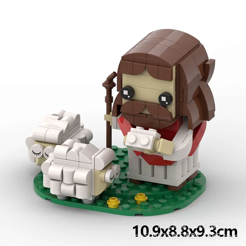 

Christianity God Shepherd Jesus Cross Creative Design Building Blocks DIY Bricks Sets Christian Priest Animal Crossing Kids Gift