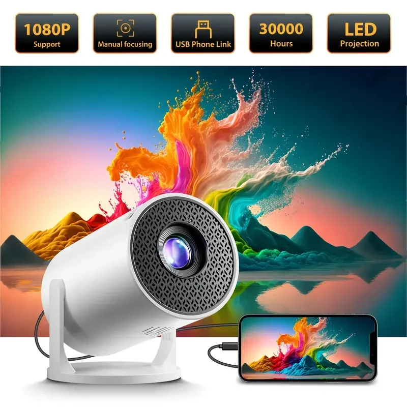 

Smart HighDefinition Projector, Compact And Portable, Compatible with A Variety Of Devices, Suitable for Home Theater/Office Use