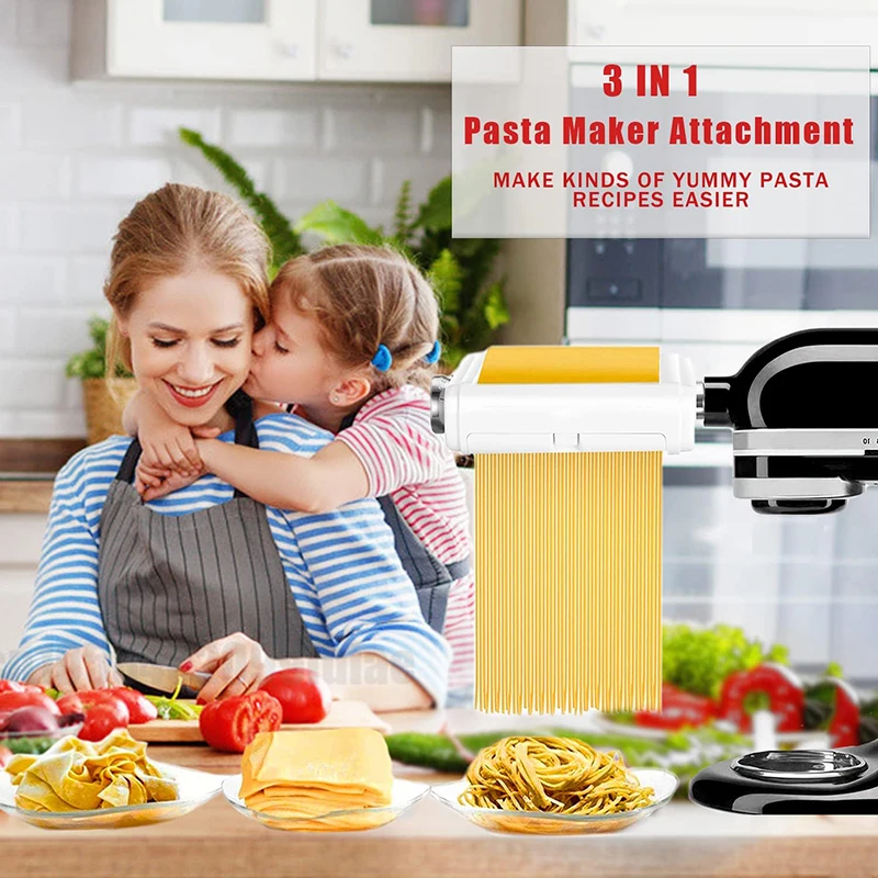 Imagem -04 - Pasta Roller Spaghetti Cutter Noodle Maker Misturadores para Kitchen Aid Escova de Limpeza Anexos Grupo ka Stand Fettuccine