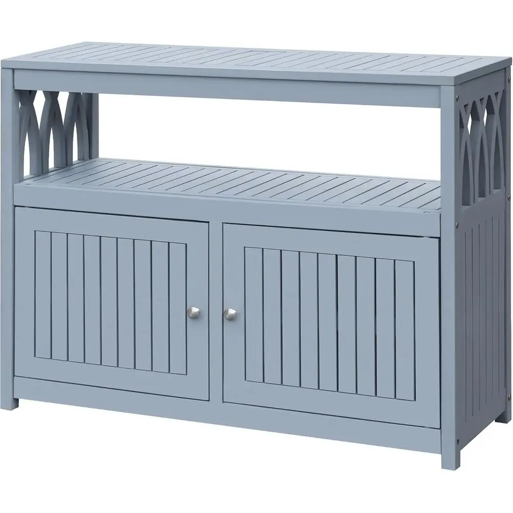 

2-Tier Acacia Wood Outdoor Storage Cabinet with Magnetic Doors, Suitable for Garden, Picnic, Buffet, TV Stand, or Bar Table, Gre