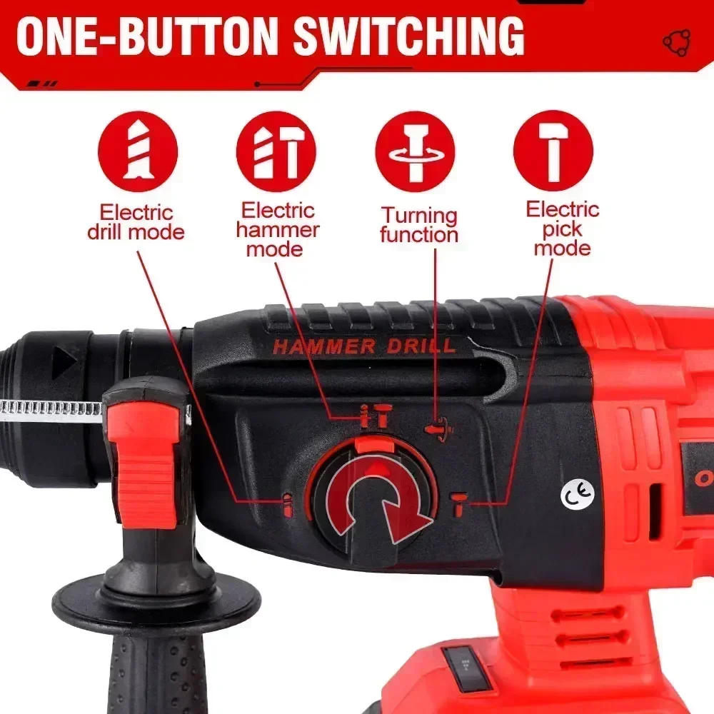 ONEVAN 2000W 4 Function Brushless Cordless Electric Hammer Drill Rotary Hammer Impact Drill with Battery for Makita 18V Battery