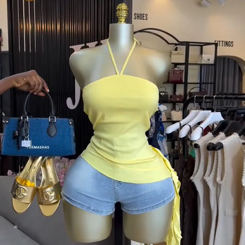 

Tops Women Top Halter Sleeveless Tanks Y2k Streetwear Camis Strapless Sexy Solid Elegant Splice Tight Waist Work Slim Fit 2026