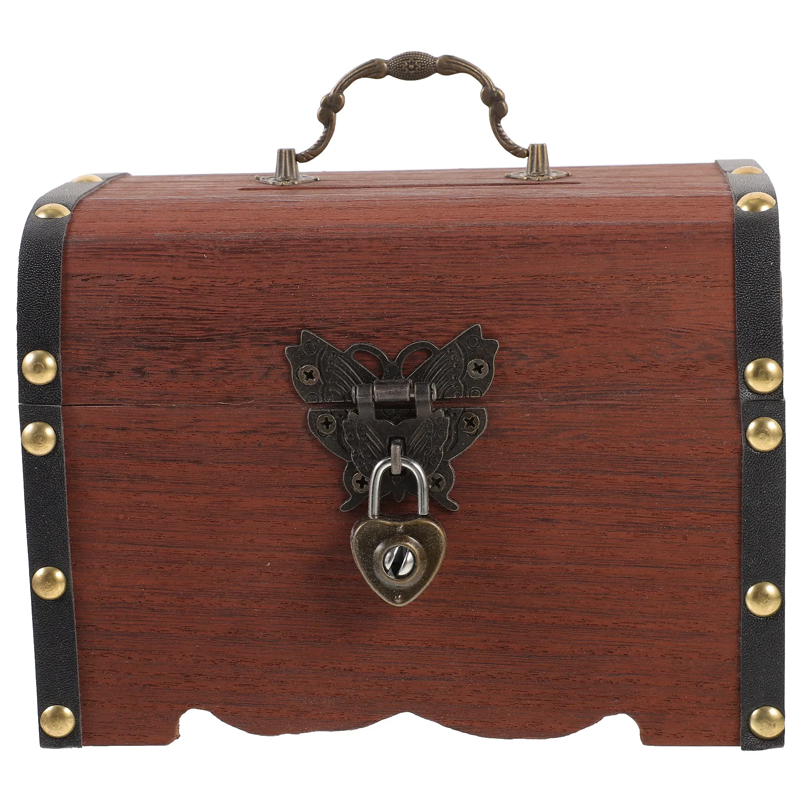 Wooden Piggy Bank with Lock Retro Style Money Savings Box for Kids Adults Jewelry Coins Storage Vintage Desktop Decoration