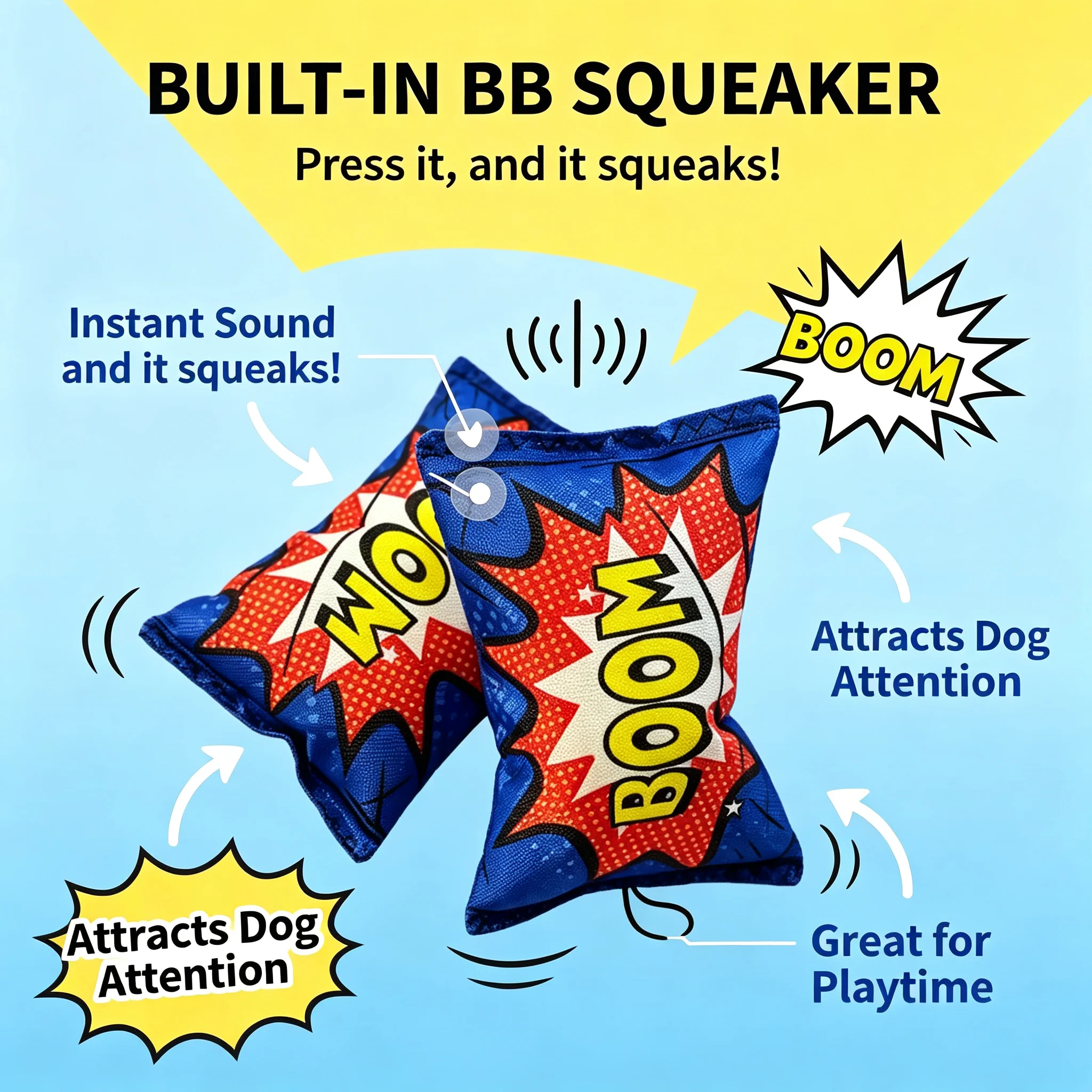 Squeaky Crinkle Dog Toy Chip Bag with BB Squeaker Crinkle Paper Oxford Cloth for Small Medium Dogs Boredom Relief Interactive