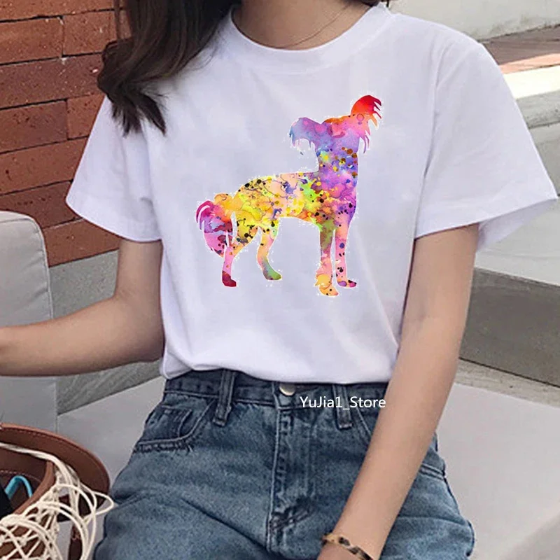 Vintage Chinese Crested Dog Printed T Shirt Women Dog Lover Friends Birthday Gift Tshirt Summer 2024 Women’S Clothes T-Shirt