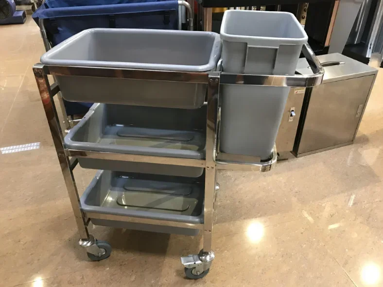 2026 High-end Restaurant Catering Service Plastic Tray Trolley Hotel Dish Collecting Cart kitchen Plate Collect Cleaning Trolley