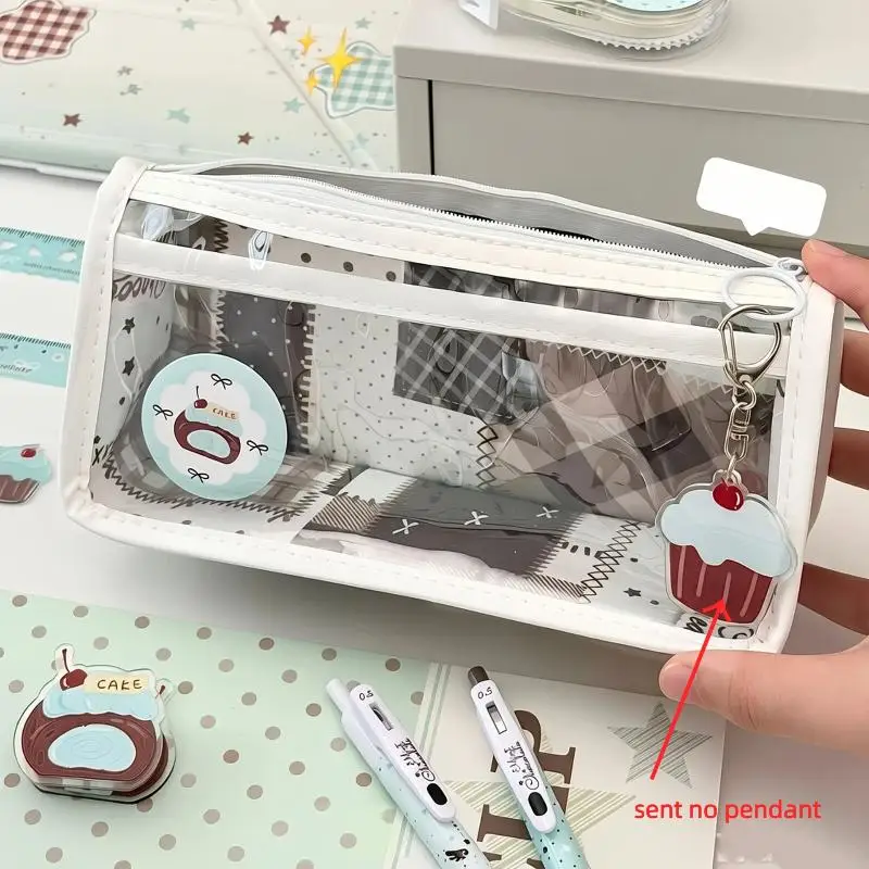 Vintage Plaid Transparent Pencil Case Large Capacity Student Stationery Zipper Pen Bag Storage Bag Ins Transparent Pencil Case