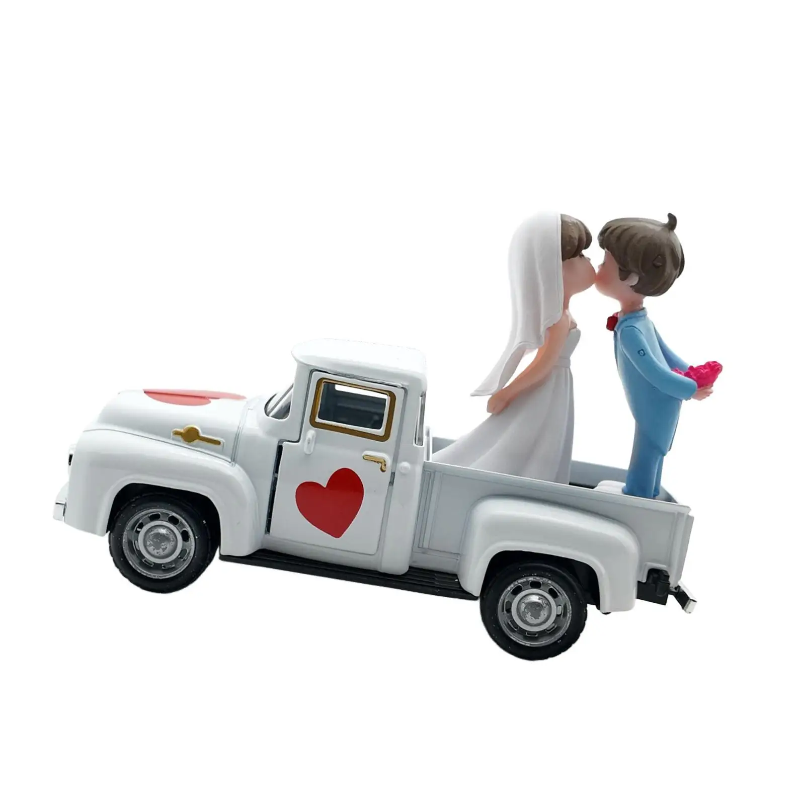 Valentines Day Truck Decor,Mini Doll Ornament with Openable Doors Home Gift Couple Figurine Pickup Model for Engagement Shelf
