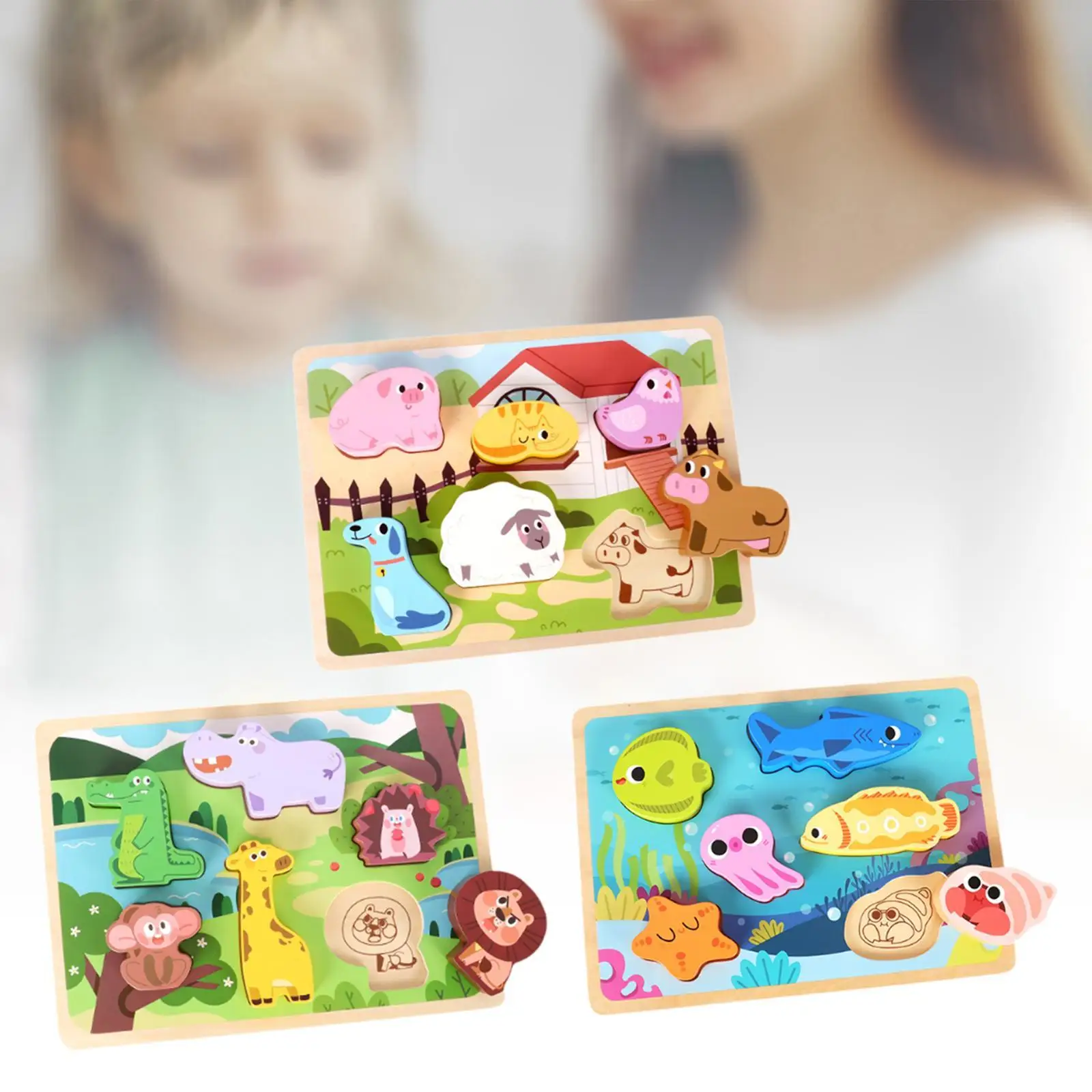 Wooden Jigsaws Puzzle Sturdy Educational Toys Preschool Learning for 1 2 3 Year Old Toddlers Girls Boys Baby Birthday Gifts