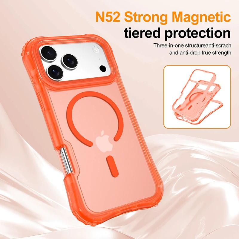 3IN1 حافظة مغناطيسية مقاومة للصدمات شديدة التحمل لهاتف آيفون 17 برو ماكس 17 غطاء حبل شحن لاسلكي Air Magsafe