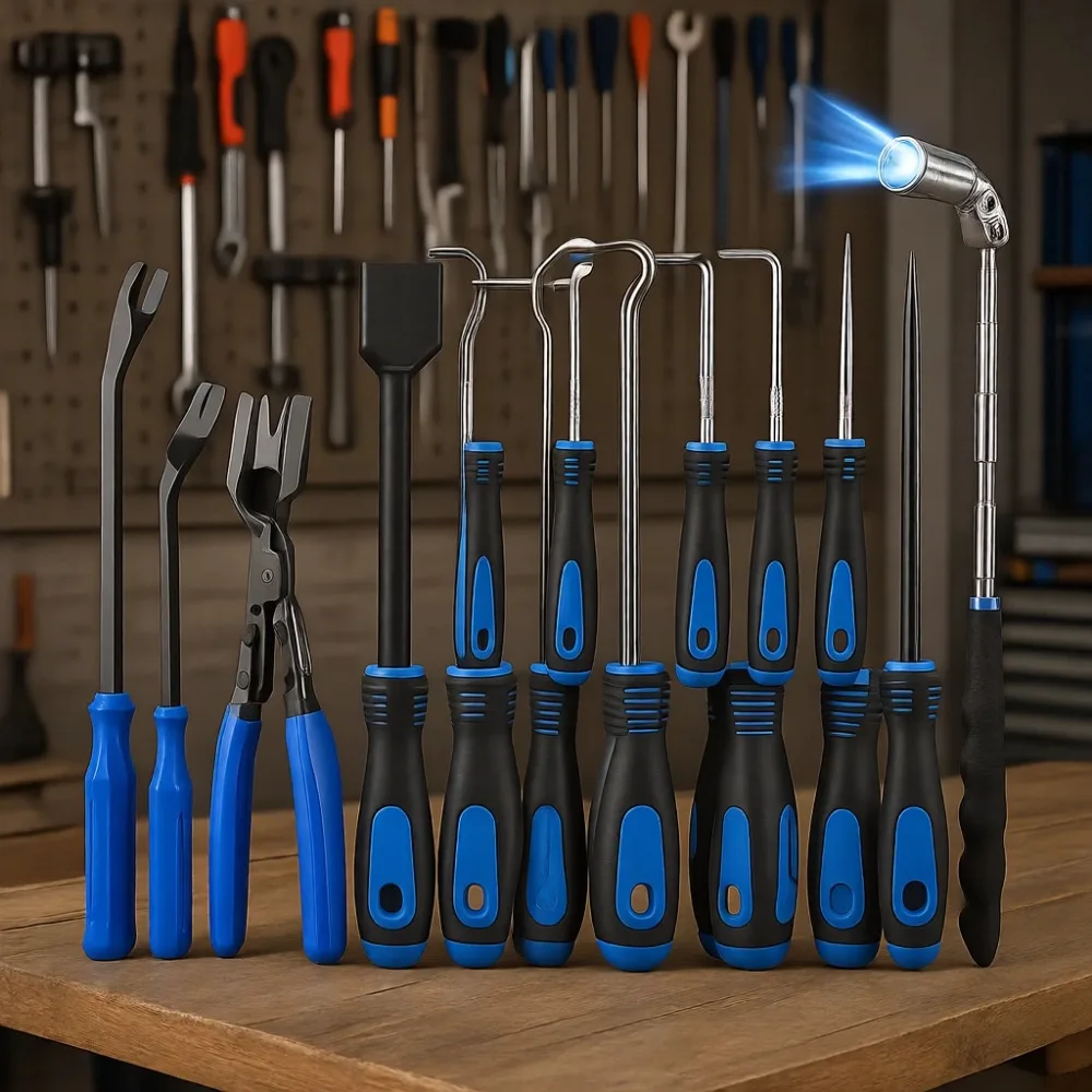 

Набор инструментов для снятия обшивки автомобиля и ремонта, 17 предметов, синий, для автомехаников