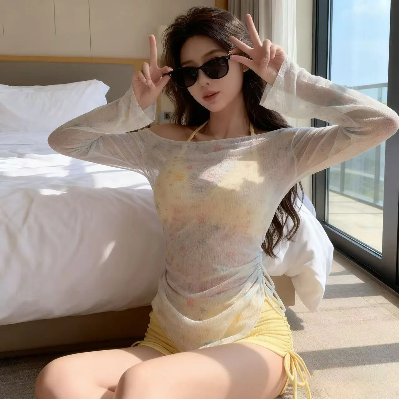 three-piece swimsuit, long-sleeved sunscreen blouse, split boxers, hot spring swimsuit.