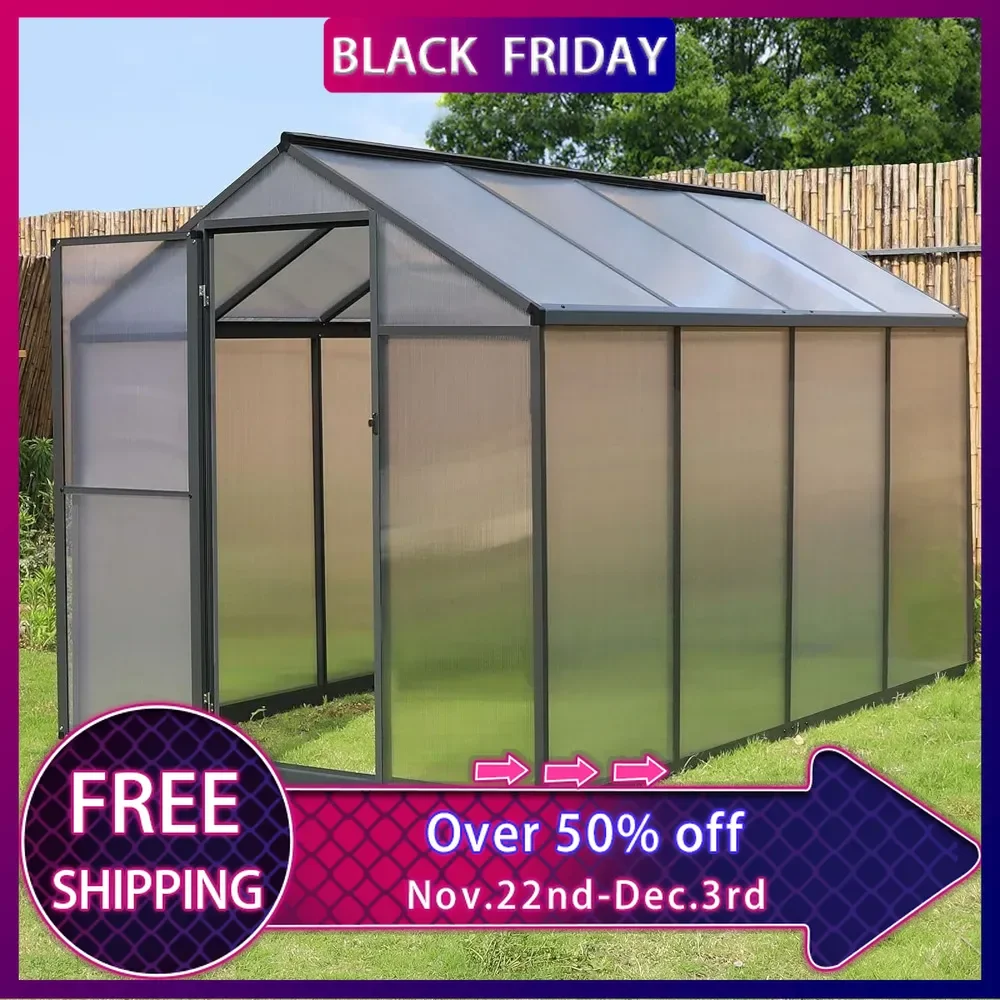 

6x8 FT Heavy-Duty Polycarbonate Aluminum Greenhouse Kit with Door and Adjustable Roof Vent for Outdoor, Garden, Lawn, Backyard