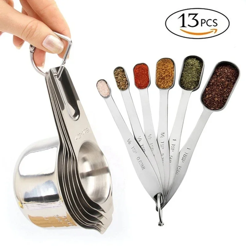 13Pcs Measuring Cups Set,18/8 Stainless Steel Measuring Spoons for Dry and Liquid Ingredients - Kitchen Tools