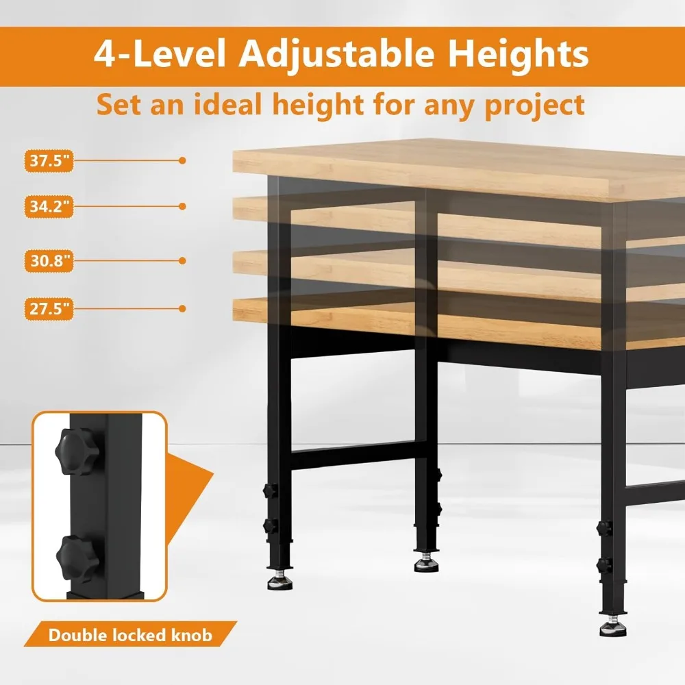 منضدة عمل من الخشب الصلب شديدة التحمل قابلة للتعديل، 48 طاولة عمل بسعة 2000 رطل لورش عمل المرآب #4