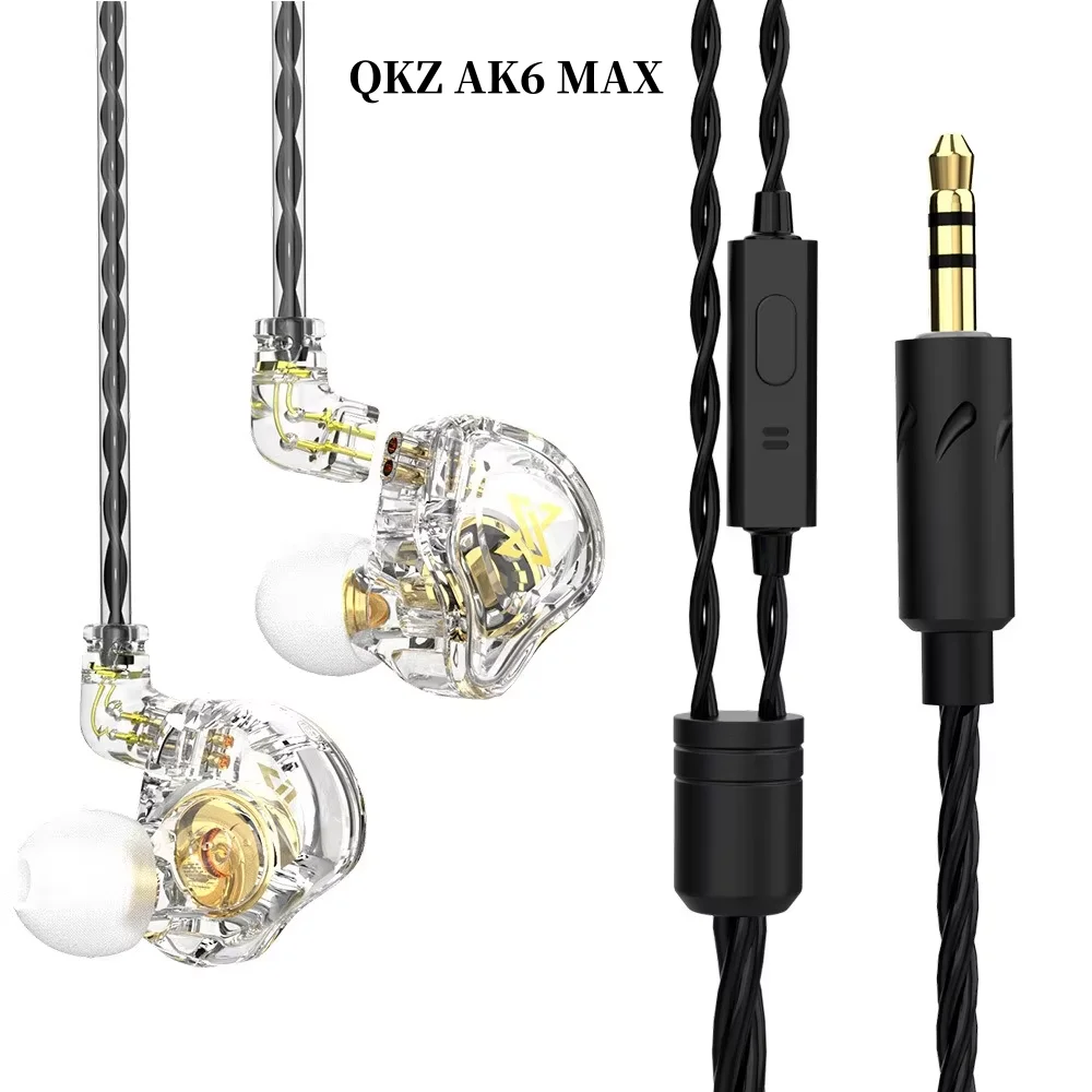 QKZ AK6 MAX in-ear dynamic earphones HiFi sound quality heavy bass wire-controlled wired earphones new models Impostos Inclusos