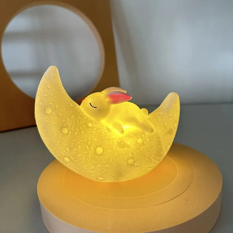 Night Light Sleep Light Moon Rabbit Night Light Bedroom Bedside Atmosphere Light Cute Creative Desktop Decoration Soft Light