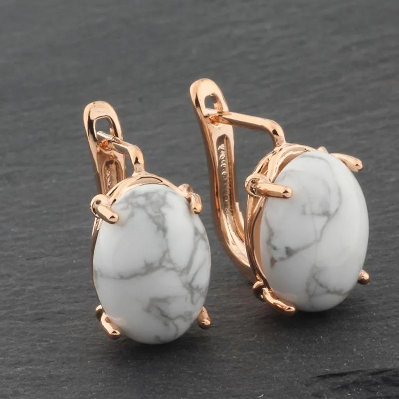 2022 Trend Bridal Wedding Earrings Big Oval Natural Zircon 585 Rose Gold Color Drop Earrings For Women Vintage Jewelry