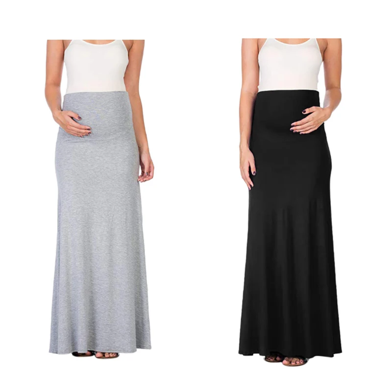 2024 Pregnant Women Skirt Maternity Modal Skirt High Waist Good Stretch Foldable Waist Band Pregnancy Skirt Plus Size S-3XL