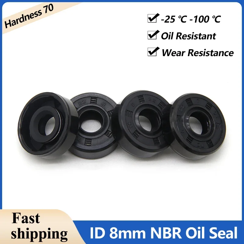 

2/5/10pcs ID 8mm NBR Oil Seal TC-8*12/14/15/16/18/20/22/26*3/5/6/7/8mm Black Nitrile Rubber Shaft Double Lip Oil Seals Gaskets