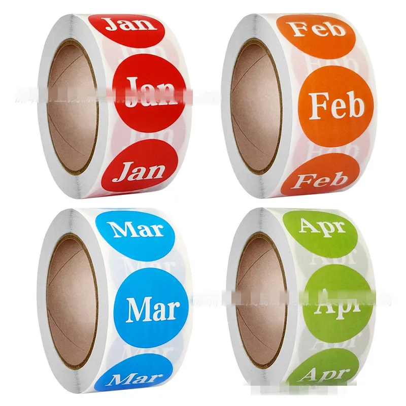 500pcs/2.5CM English Month Label Stickers 1 Inch Round Sticker Roll Jan-Dec Month 12 Colors Tags Stationery Office School Supply