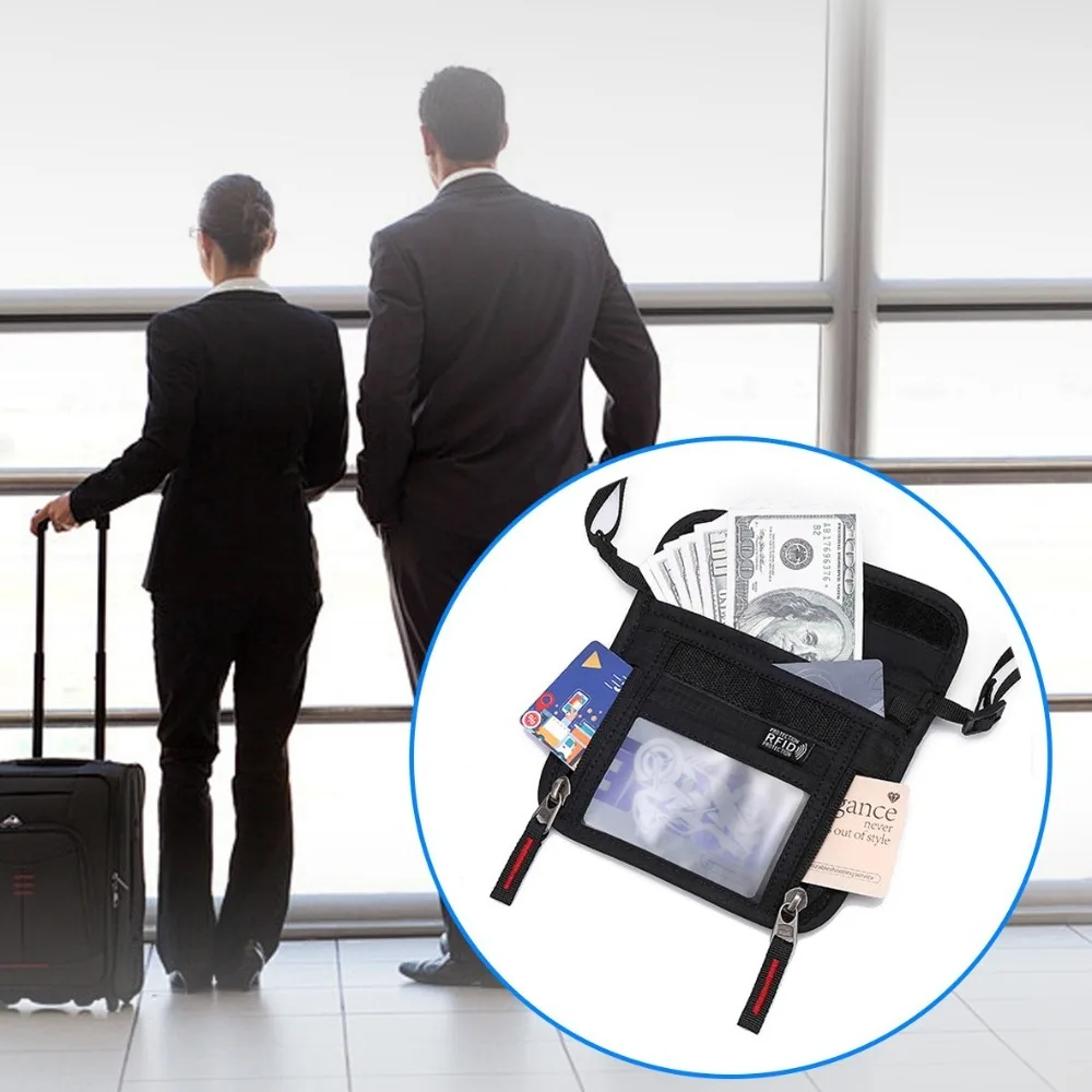 Novo saco de passaporte de viagem de náilon anti-roubo grande capacidade pescoço pendurado saco de documentos rfid bloqueio multi-bolsos titular do cartão de identificação