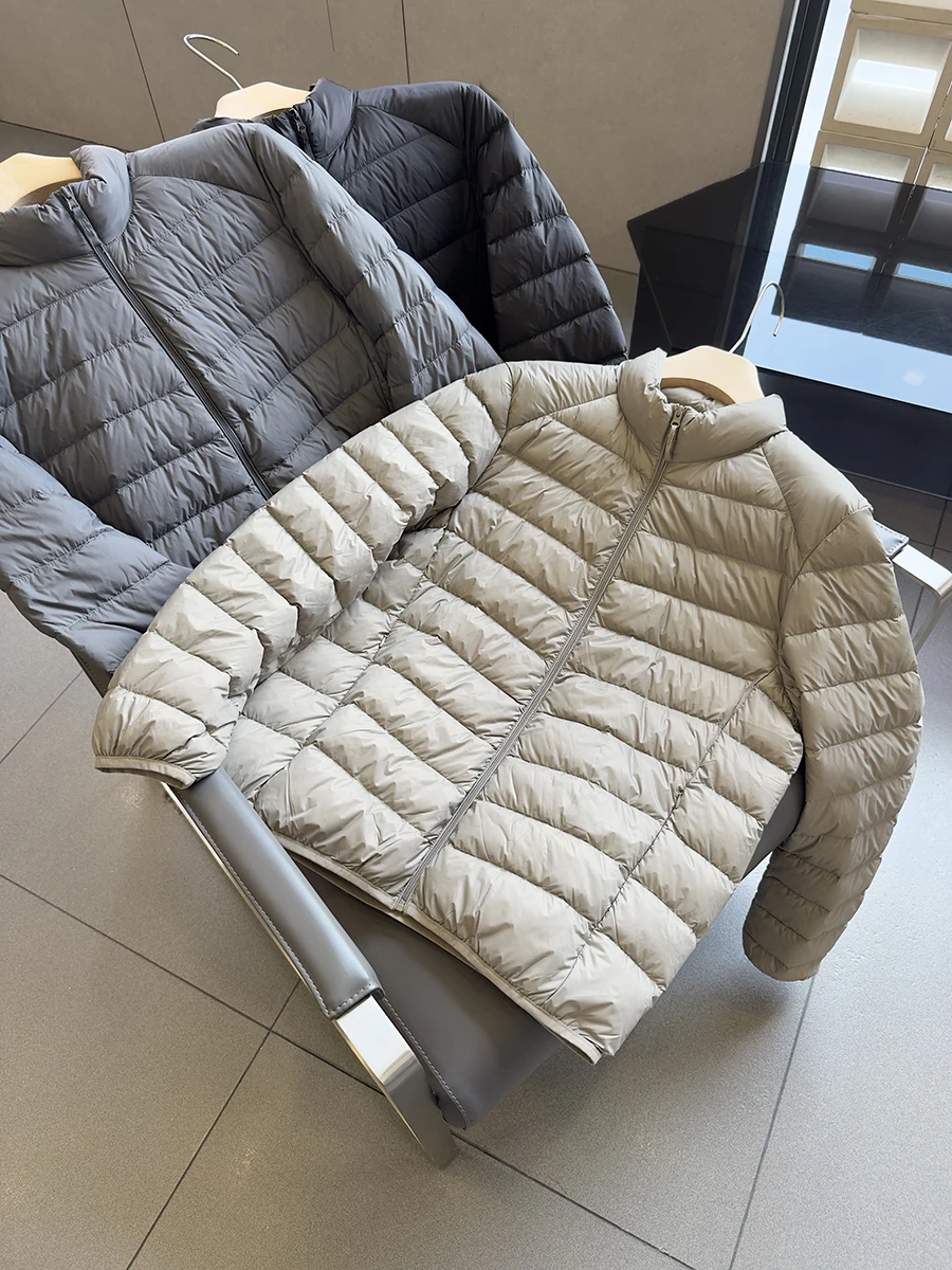 Jaqueta Puffer Masculina Leve e Confortável com 90% de Penas, Tecido Amigo da Pele, Gola Alta, Quente e Simples, em Nylon