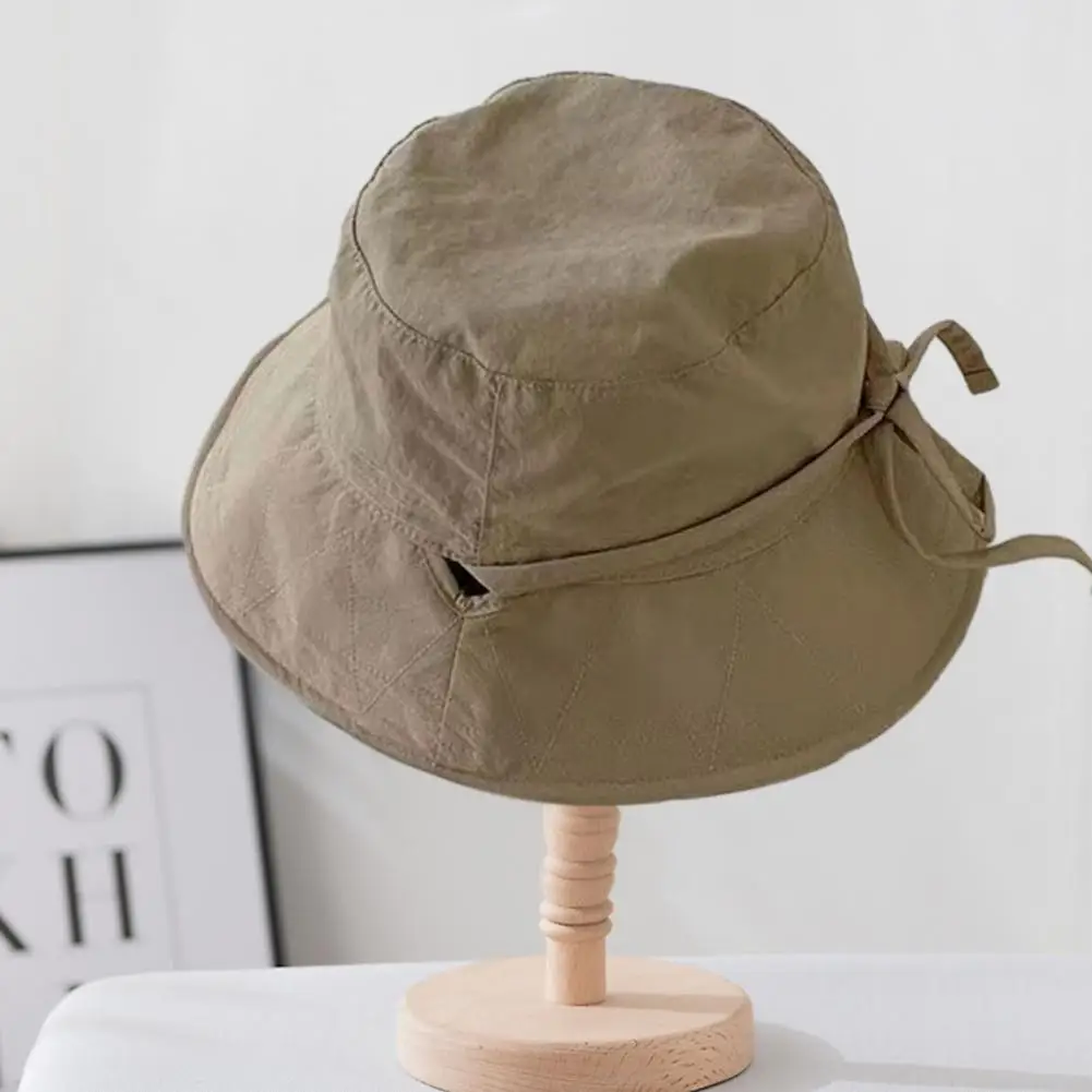 Lady Fisherman Hat Sunshade Fisherman Hat with Lace Up Strap Wide Brim Anti uv Stylish Foldable Summer Cap for Women