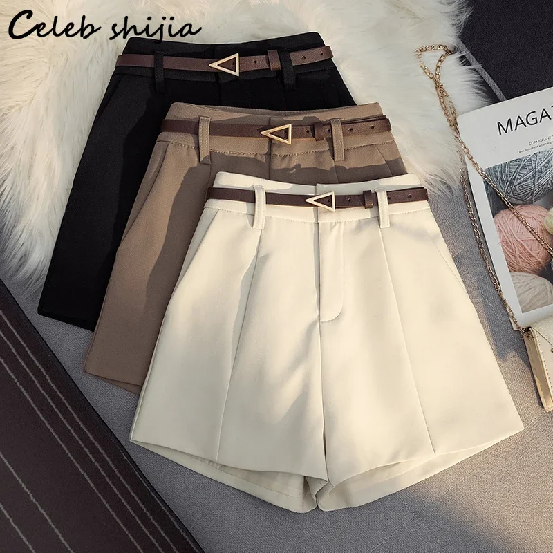 

Chic Shorts for Women with Belt Summer Spring High Waist Khaki Bottoms Women Clothing Korean Loose Shorts Pants Streetwear