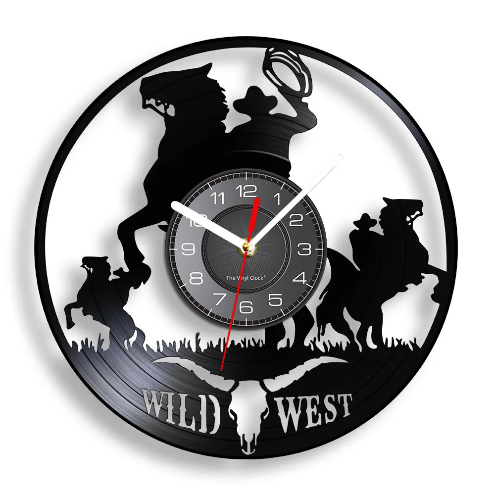 Wild West Silent Quartz Wall Clock for Living Room Western Party Decoration Horse Riding Rodeo Cowboys Vinyl Record Wall Clock