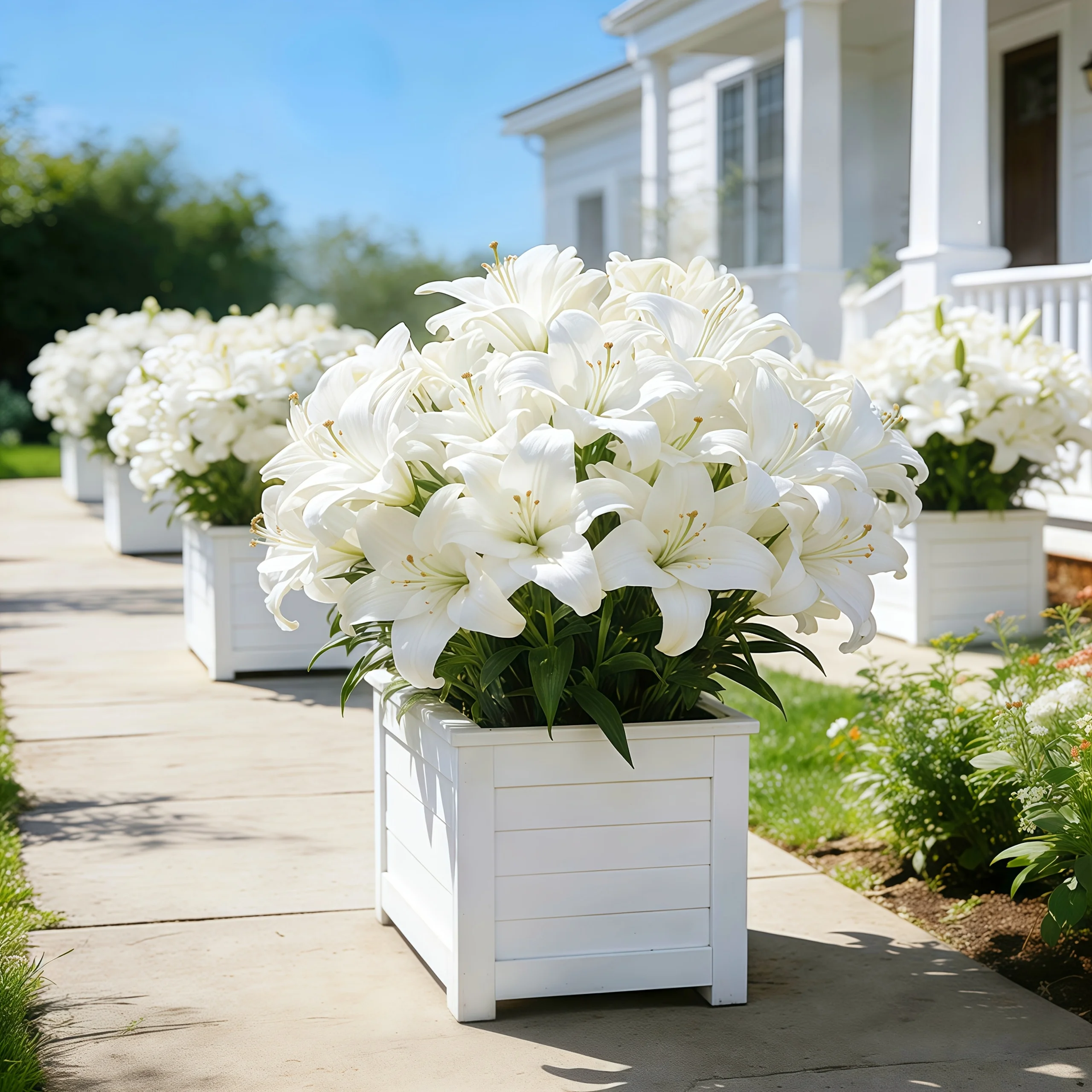 36 große, künstliche weiße Lilien – realistische Blumen, die sich ideal für die Dekoration im Freien oder im Haus sowie für Veranstaltungen, saisonale Dekorationen, hochwertige Blumensträuße, Außendekorationen, Partydekorationen und wartungsfreie, elegante Blumensträuße eignen. Auch als Handsträuße für den Valentinstag geeignet. – Detail 4
