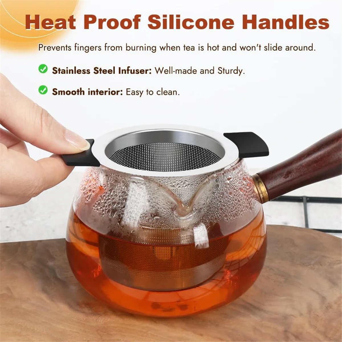 Filtro per il tè Infusori per il tè a maglia fine, 2 filtri per il tè di grandi dimensioni per il tè in acciaio inossidabile con maniglie in silicone resistenti al calore