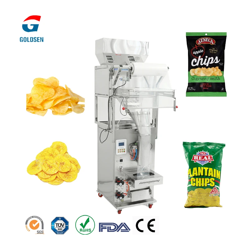 

Automatic Potato Chips Banana Plantain Chips Weighing Sachet Packing Machine Granule Nitrogen Filling Sealing Packaging Machine